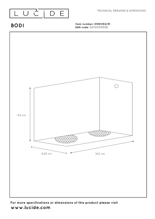 Lucide BODI - Spot plafond - 2xGU10 - Blanc - technique